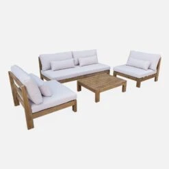 Salon De Jardin Bois Premium 5 Places Couleur : Bois / Beige -Sweeek AC4XXLBG 01