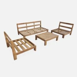 Salon De Jardin Bois Premium 5 Places Couleur : Bois / Beige -Sweeek AC4XXLBG 07