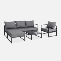 Salon De Jardin Modulable Aluminium 5 Places Couleur : Anthracite / Gris -Sweeek AF3007ATGY 01