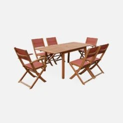 Table De Jardin Extensible Bois , 6 Chaises Couleur : Bois / Terra Cotta -Sweeek EC180R6TC 01