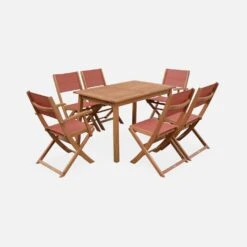 Table De Jardin Extensible Bois , 6 Chaises Couleur : Bois / Terra Cotta -Sweeek EC180R6TC 02
