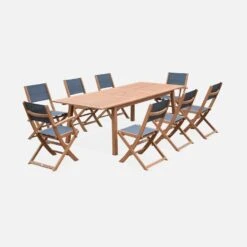 Table De Jardin Extensible Bois , 8 Chaises Couleur : Bois / Anthracite 12 Table De Jardin Extensible Bois , 8 Chaises Couleur : Bois / Anthracite -Sweeek EC240R8AT 01