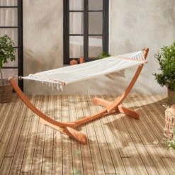 Hamac Sur Pieds En Bois, Toile En Coton Couleur : Blanc 10 Hamac Sur Pieds En Bois, Toile En Coton Couleur : Blanc -Sweeek ECHAMMOCKNAT 07