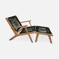 Chaise De Jardin En Bois Et Corde Avec Repose Pieds Couleur : Noir 8 Chaise De Jardin En Bois Et Corde Avec Repose Pieds Couleur : Noir -Sweeek ECRLXROPEBK 02