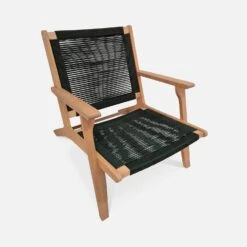 Chaise De Jardin En Bois Et Corde Avec Repose Pieds Couleur : Noir 9 Chaise De Jardin En Bois Et Corde Avec Repose Pieds Couleur : Noir -Sweeek ECRLXROPEBK 03