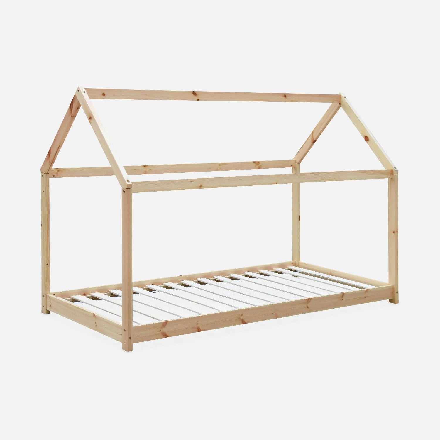 Lit Cabane Enfant 90 X 190 Cm En Pin Naturel, Sommier Inclus Couleur : Naturel 4 Lit Cabane Enfant 90 X 190 Cm En Pin Naturel, Sommier Inclus Couleur : Naturel – Image 2