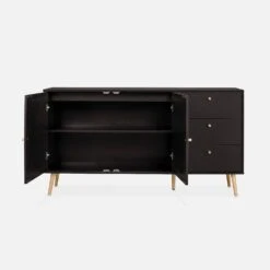 Buffet Scandinave Effet Bois Et Cannage 2 Portes 150 Cm Couleur : Noir -Sweeek IBOSIDEBOAXLBK 03