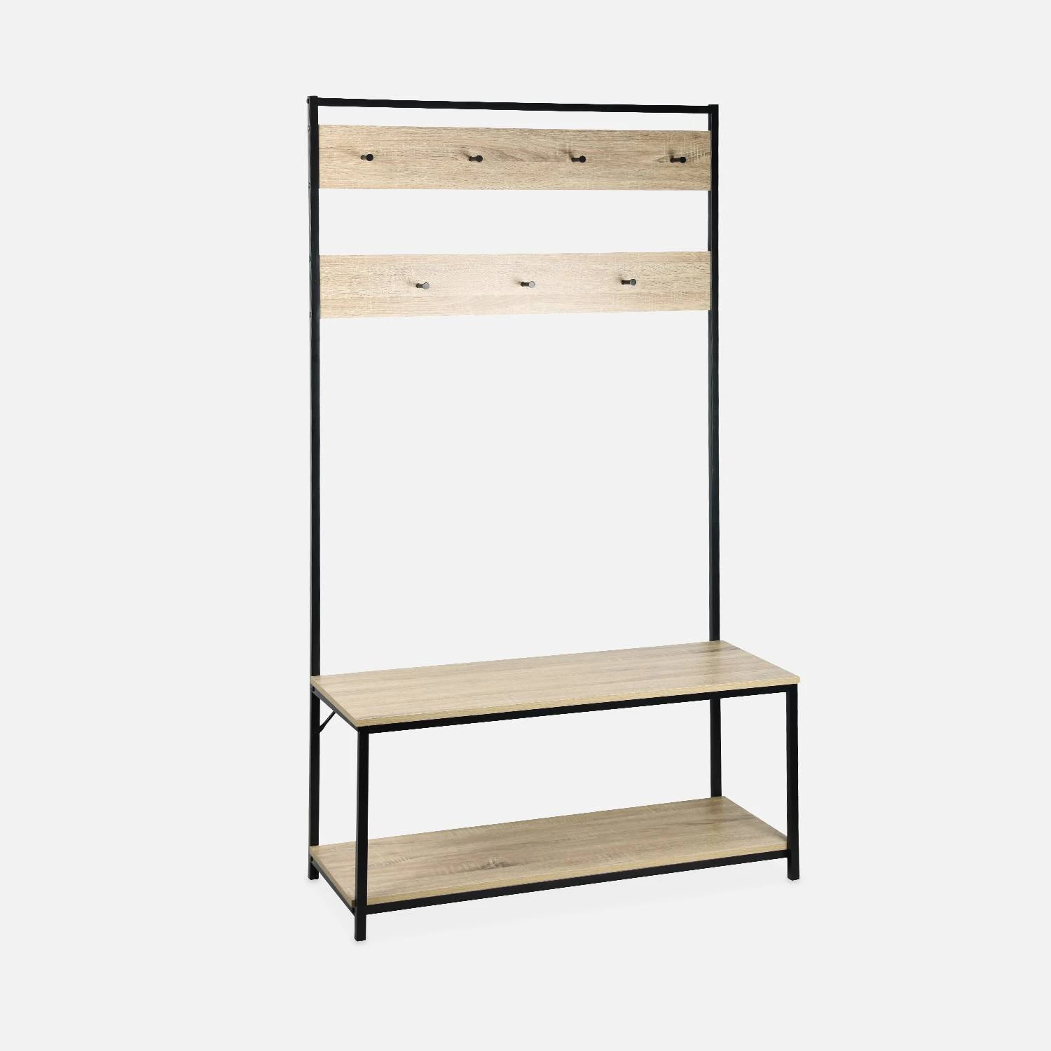 Meuble D'entrée Métal Et Effet Bois 2 Niveaux Et 7 Crochets 6 Meuble D'entrée Métal Et Effet Bois 2 Niveaux Et 7 Crochets – Image 4