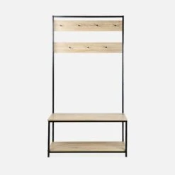 Meuble D'entrée Métal Et Effet Bois 2 Niveaux Et 7 Crochets 14 Meuble D'entrée Métal Et Effet Bois 2 Niveaux Et 7 Crochets -Sweeek ILFSHELFRACK 02