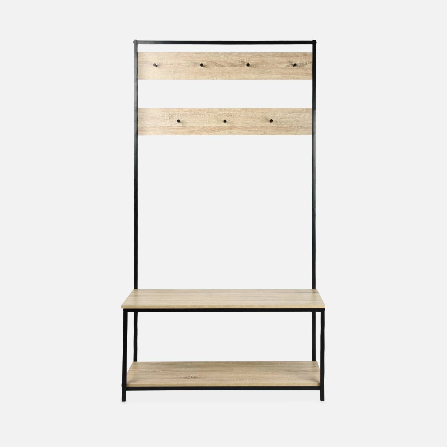 Meuble D'entrée Métal Et Effet Bois 2 Niveaux Et 7 Crochets 7 Meuble D'entrée Métal Et Effet Bois 2 Niveaux Et 7 Crochets – Image 5