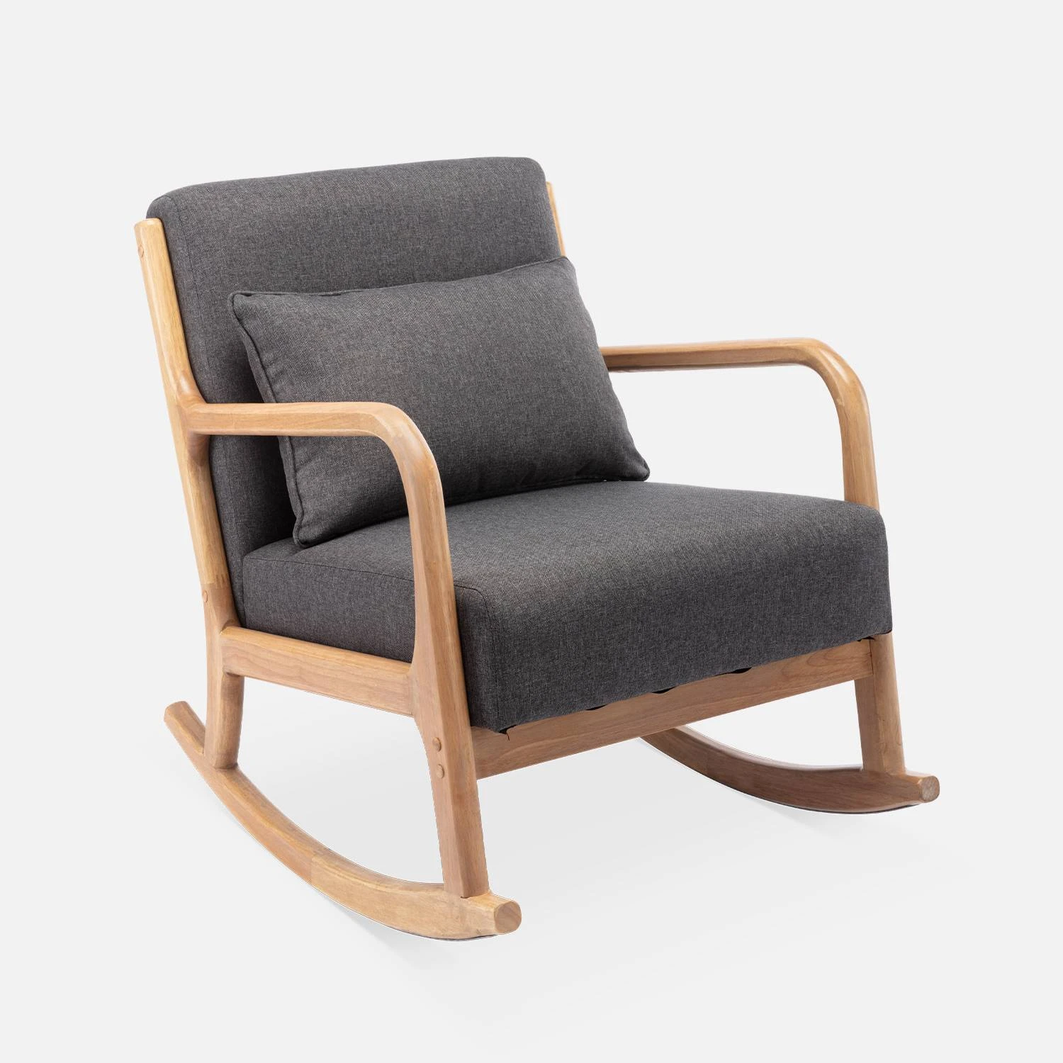 Rocking Chair Scandinave Bois Et Tissu Couleur : Gris Foncé 5 Rocking Chair Scandinave Bois Et Tissu Couleur : Gris Foncé – Image 3