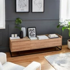 Meuble TV Métal Et Effet Bois 2 Espaces De Rangement 160 Cm 10 Meuble TV Métal Et Effet Bois 2 Espaces De Rangement 160 Cm -Sweeek ISMGVS160NAT 06