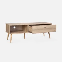 Meuble TV Scandinave Effet Bois 2 Espaces De Rangement 120 Cm -Sweeek ISNTVS120NAT 03