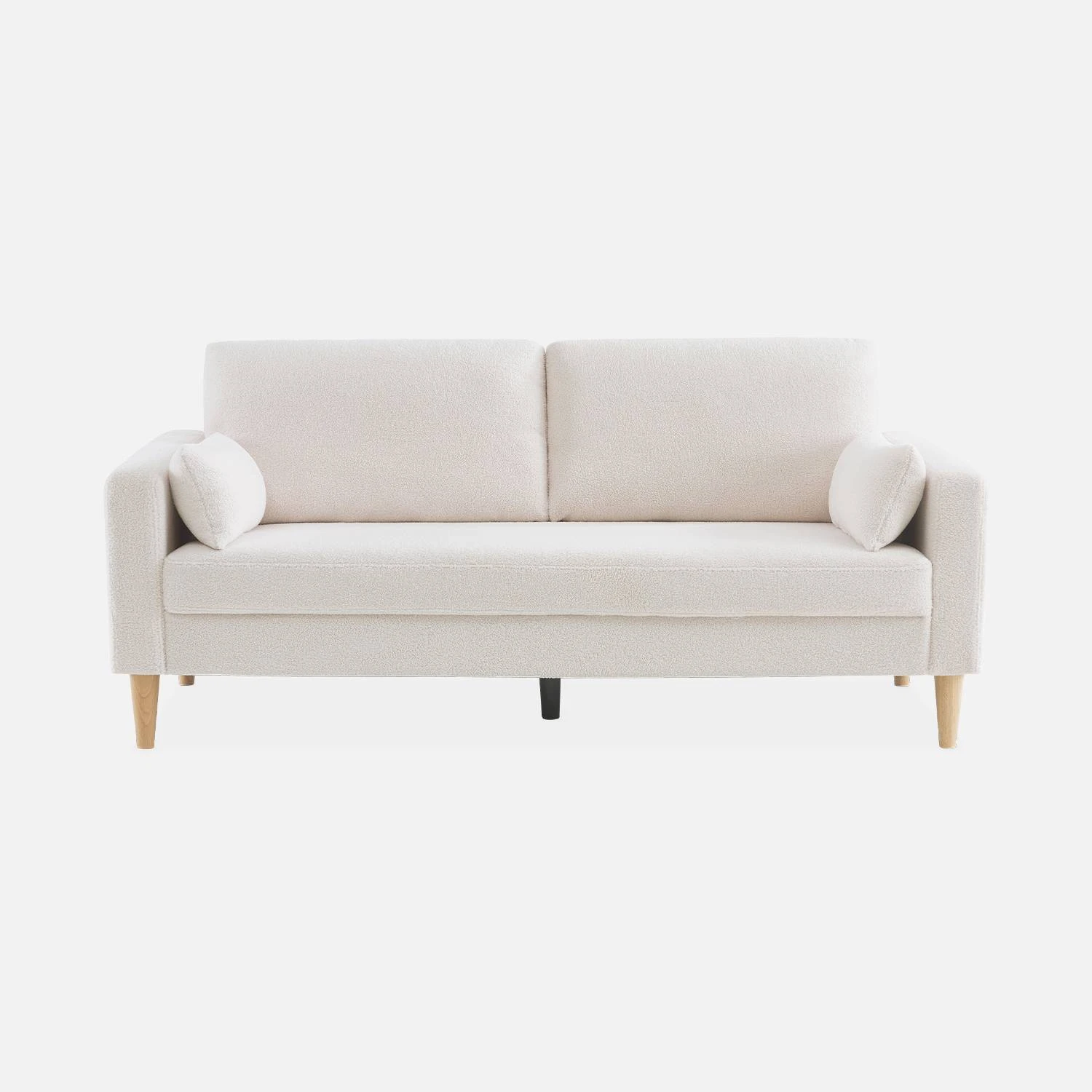 Canapé 3 Places Tissu Bouclette, Pieds Bois 8 Canapé 3 Places Tissu Bouclette, Pieds Bois – Image 6