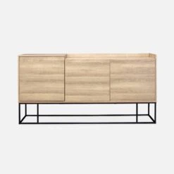Buffet Métal Et Effet Bois 3 Portes 160 Cm -Sweeek ISTBL160NAT 02