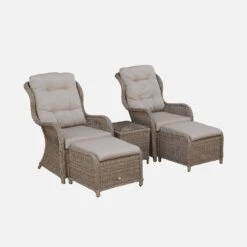 Fauteuil De Jardin Avec Repose Pieds Résine Tressée Ronde (lot De 2) -Sweeek RWH2KINGGY 01