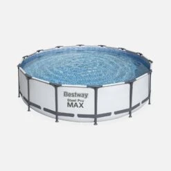 Piscine Hors Sol Tubulaire Ronde Avec Bâche, échelle, Pompe Et Filtre ∅4,3m -Sweeek SPBW430FPGY 01