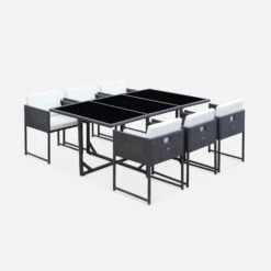 Table De Jardin Encastrable Résine Tressée, 6 Chaises Couleur : Marron 12 Table De Jardin Encastrable Résine Tressée, 6 Chaises Couleur : Marron -Sweeek WK6CUBEBN 01