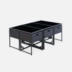 Table De Jardin Encastrable Résine Tressée, 6 Chaises Couleur : Marron 13 Table De Jardin Encastrable Résine Tressée, 6 Chaises Couleur : Marron -Sweeek WK6CUBEBN 02