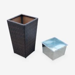 Pot De Fleur 60cm Résine Tressée (lot De 2) Couleur : Marron -Sweeek WKVASE60BN 04