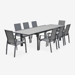 Table De Jardin Extensible Aluminium, 8 Chaises Couleur : Gris Foncé / Gris Taupe -Sweeek XT300R8SANDCO 01