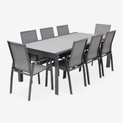 Table De Jardin Extensible Aluminium, 8 Chaises Couleur : Gris Foncé / Gris Taupe -Sweeek XT300R8SANDCO 02