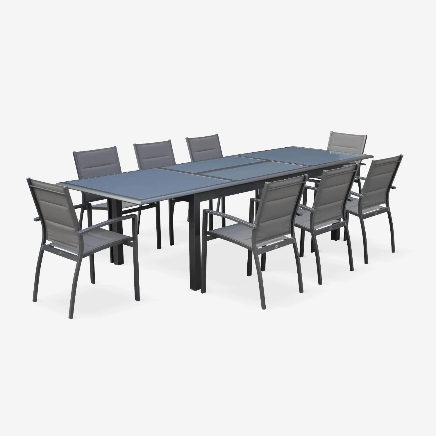 Table De Jardin Extensible Aluminium, 8 Chaises Couleur : Anthracite 4 Table De Jardin Extensible Aluminium, 8 Chaises Couleur : Anthracite – Image 2