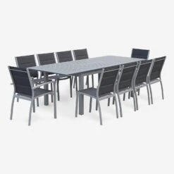 Table De Jardin Extensible Aluminium, 8 Chaises Couleur : Gris / Gris Foncé 12 Table De Jardin Extensible Aluminium, 8 Chaises Couleur : Gris / Gris Foncé -Sweeek XTSAF245R8AT 03
