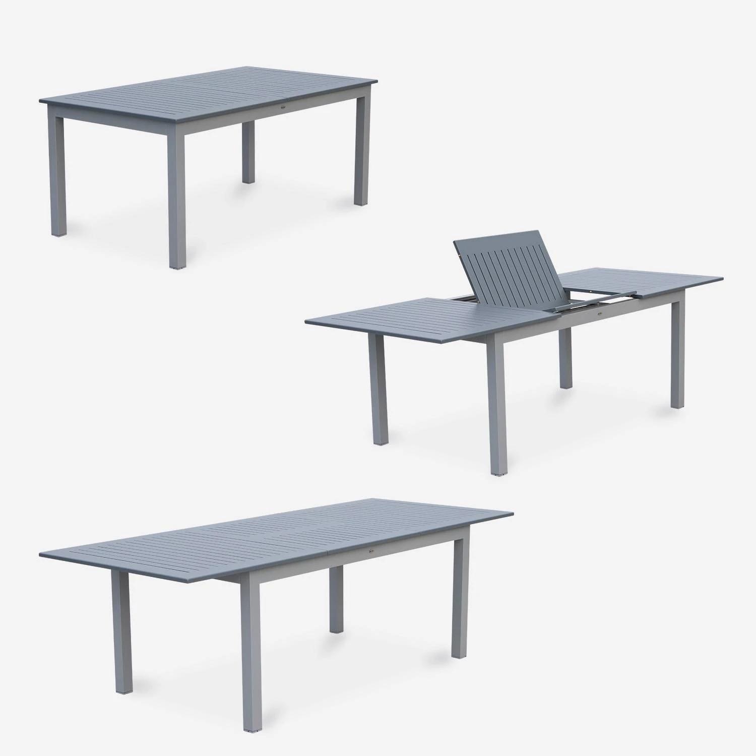 Table De Jardin Extensible Aluminium, 8 Chaises Couleur : Gris / Gris Foncé 9 Table De Jardin Extensible Aluminium, 8 Chaises Couleur : Gris / Gris Foncé – Image 7