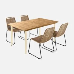 Table De Jardin Bois Et Métal + 4 Chaises En Corde Empilables Couleur : Ivoire / Beige -Sweeek ackd150ivo4rpbg e2349ac926135df94104e39322d423e7