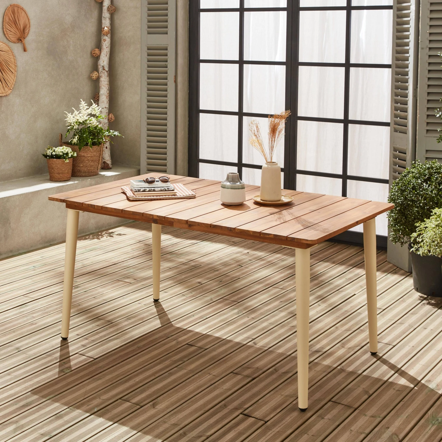 Table De Jardin Bois Et Métal 6 Places Couleur : Ivoire 4 Table De Jardin Bois Et Métal 6 Places Couleur : Ivoire – Image 2