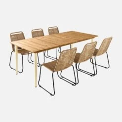 Table De Jardin Bois Et Métal + 6 Chaises En Corde Empilables Couleur : Ivoire / Beige -Sweeek ackd200ivo6rpbg 632009e788cf1abb65af6e8a056aeaa1