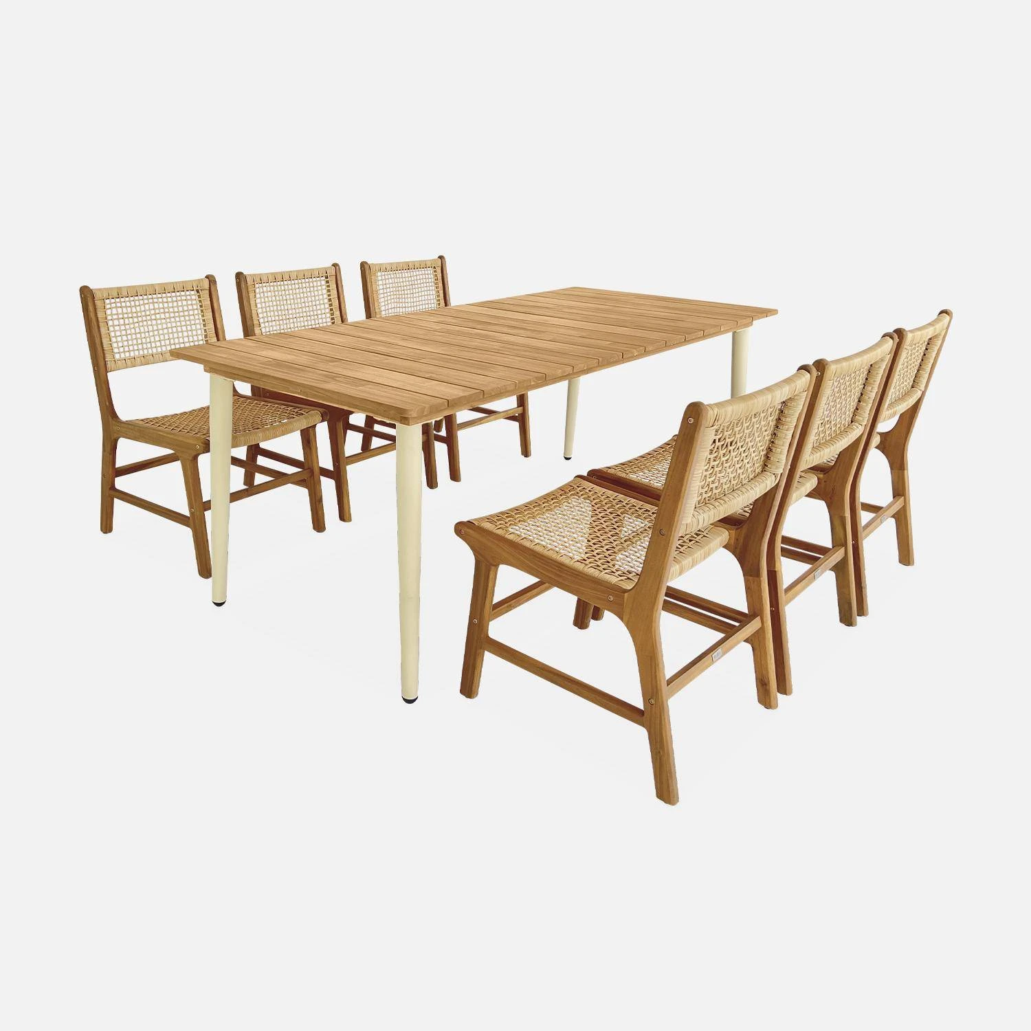 Table De Jardin Bois Et Métal + 6 Chaises En Cannage Et Bois Couleur : Ivoire 5 Table De Jardin Bois Et Métal + 6 Chaises En Cannage Et Bois Couleur : Ivoire – Image 3