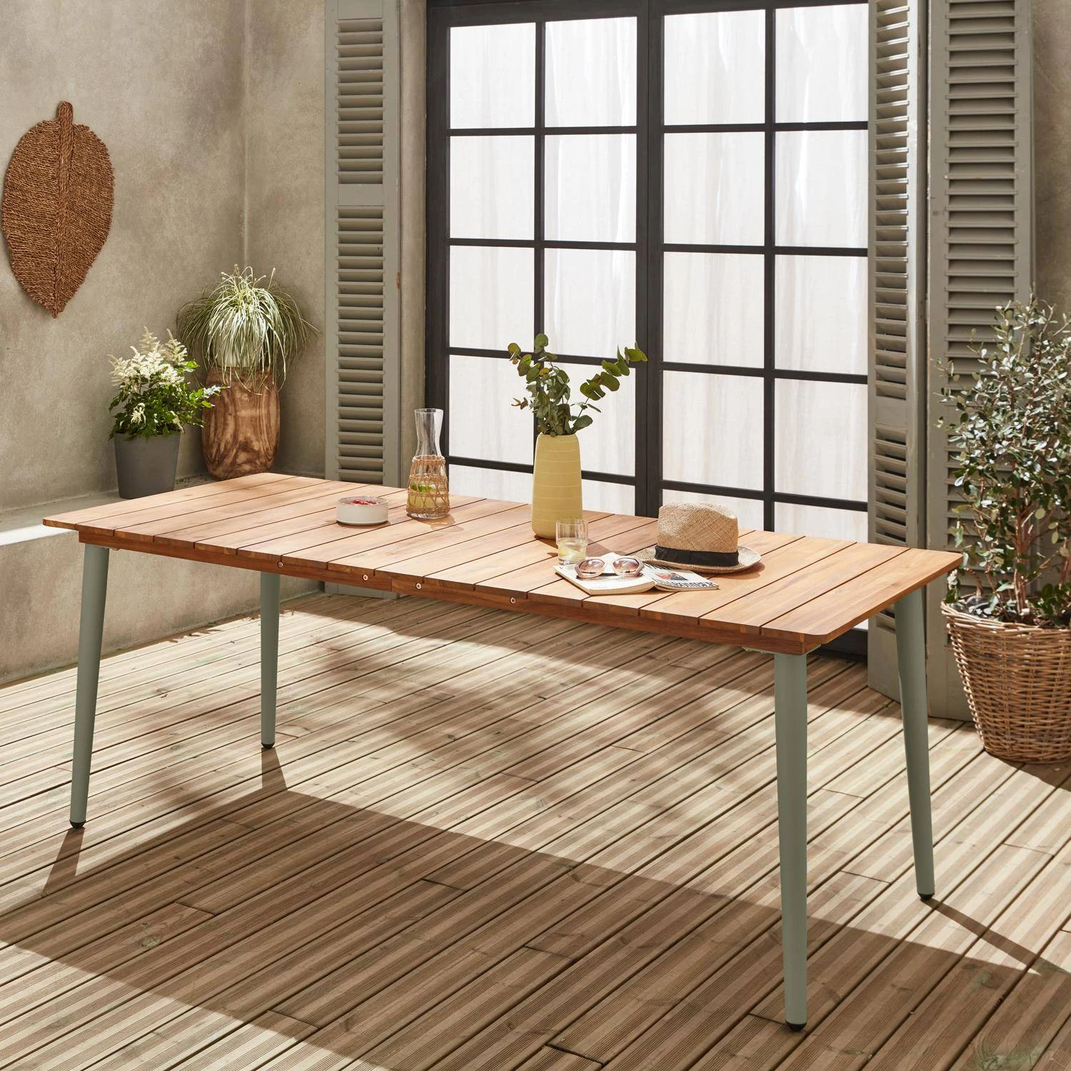 Table De Jardin Bois Et Métal 8 Places Couleur : Savane 4 Table De Jardin Bois Et Métal 8 Places Couleur : Savane – Image 2