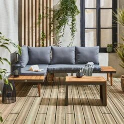 Salon De Jardin Modulable Aluminium Et Acacia, 4 Places Couleur : Anthracite