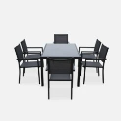 Table De Jardin Aluminium Et Textilène, 6 Chaises Empilables Couleur : Anthracite / Gris -Sweeek af150r6at f6e2f1c5f9e33d770cfad25e0ebef64c