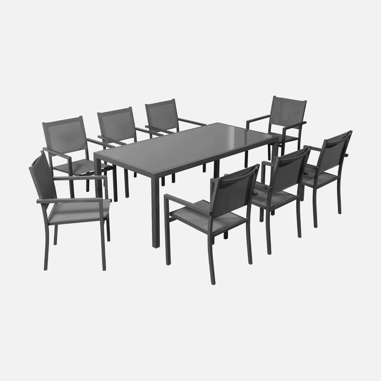 Table De Jardin Aluminium Et Textilène, 8 Chaises Empilables Couleur : Anthracite / Gris 4 Table De Jardin Aluminium Et Textilène, 8 Chaises Empilables Couleur : Anthracite / Gris – Image 2