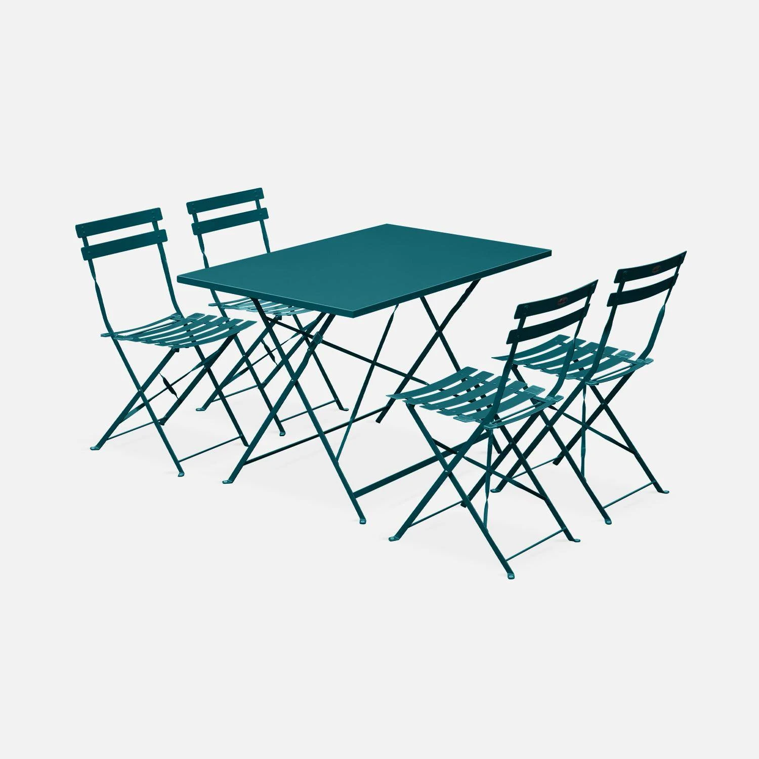Table De Jardin Bistrot Pliable Métal, 4 Chaises Couleur : Bleu Canard 4 Table De Jardin Bistrot Pliable Métal, 4 Chaises Couleur : Bleu Canard – Image 2