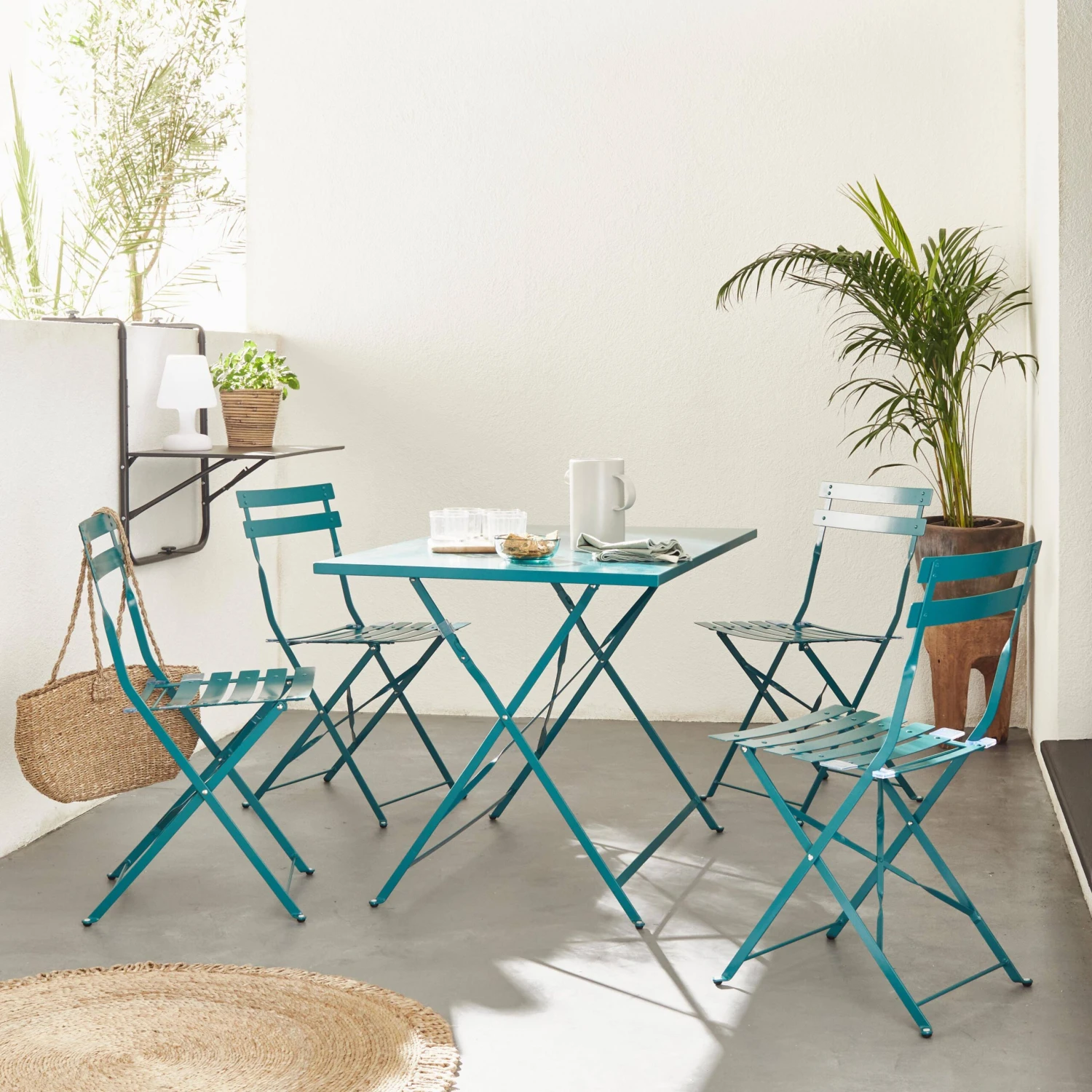 Table De Jardin Bistrot Pliable Métal, 4 Chaises Couleur : Bleu Canard 3 Table De Jardin Bistrot Pliable Métal, 4 Chaises Couleur : Bleu Canard