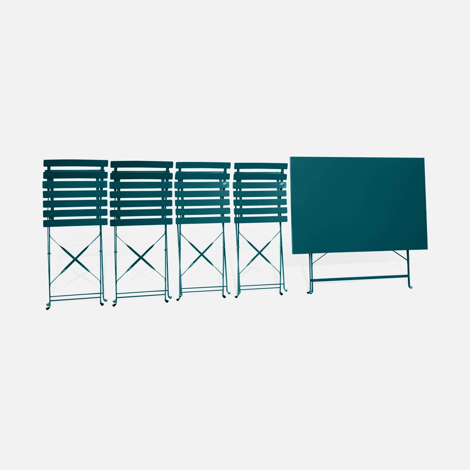 Table De Jardin Bistrot Pliable Métal, 4 Chaises Couleur : Bleu Canard 8 Table De Jardin Bistrot Pliable Métal, 4 Chaises Couleur : Bleu Canard – Image 6