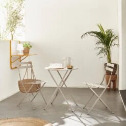 Table De Jardin Bistrot Pliable Métal, 2 Chaises Couleur : Gris Taupe