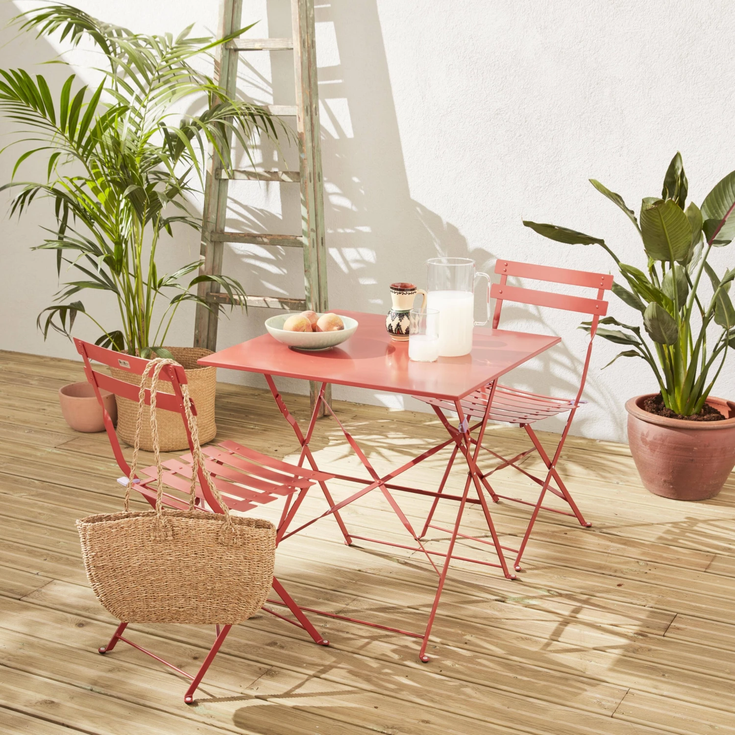 Table De Jardin Bistrot Pliable Métal, 2 Chaises Couleur : Terracotta 3 Table De Jardin Bistrot Pliable Métal, 2 Chaises Couleur : Terracotta