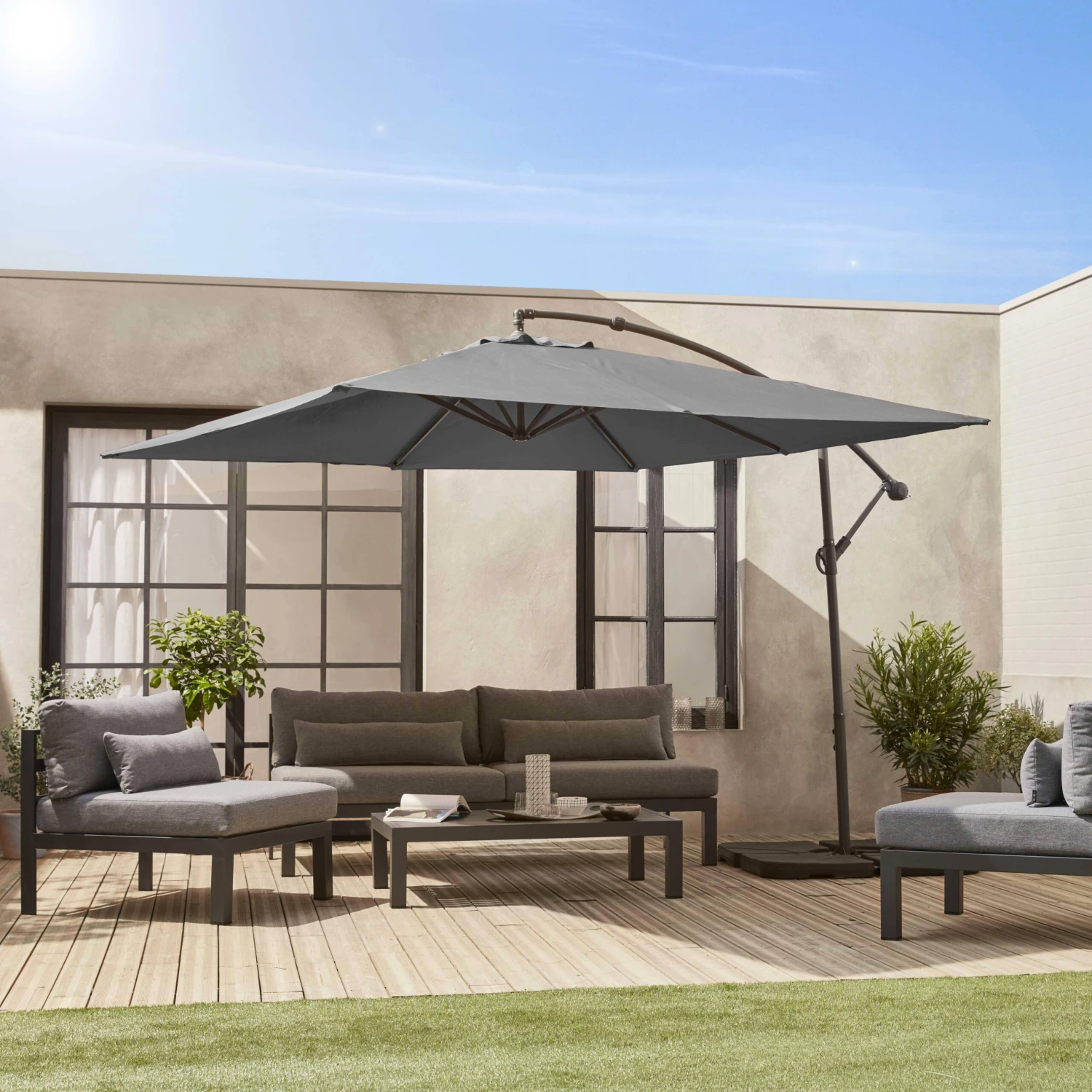 Parasol Déporté Carré 3x3m Couleur : Gris 3 Parasol Déporté Carré 3x3m Couleur : Gris