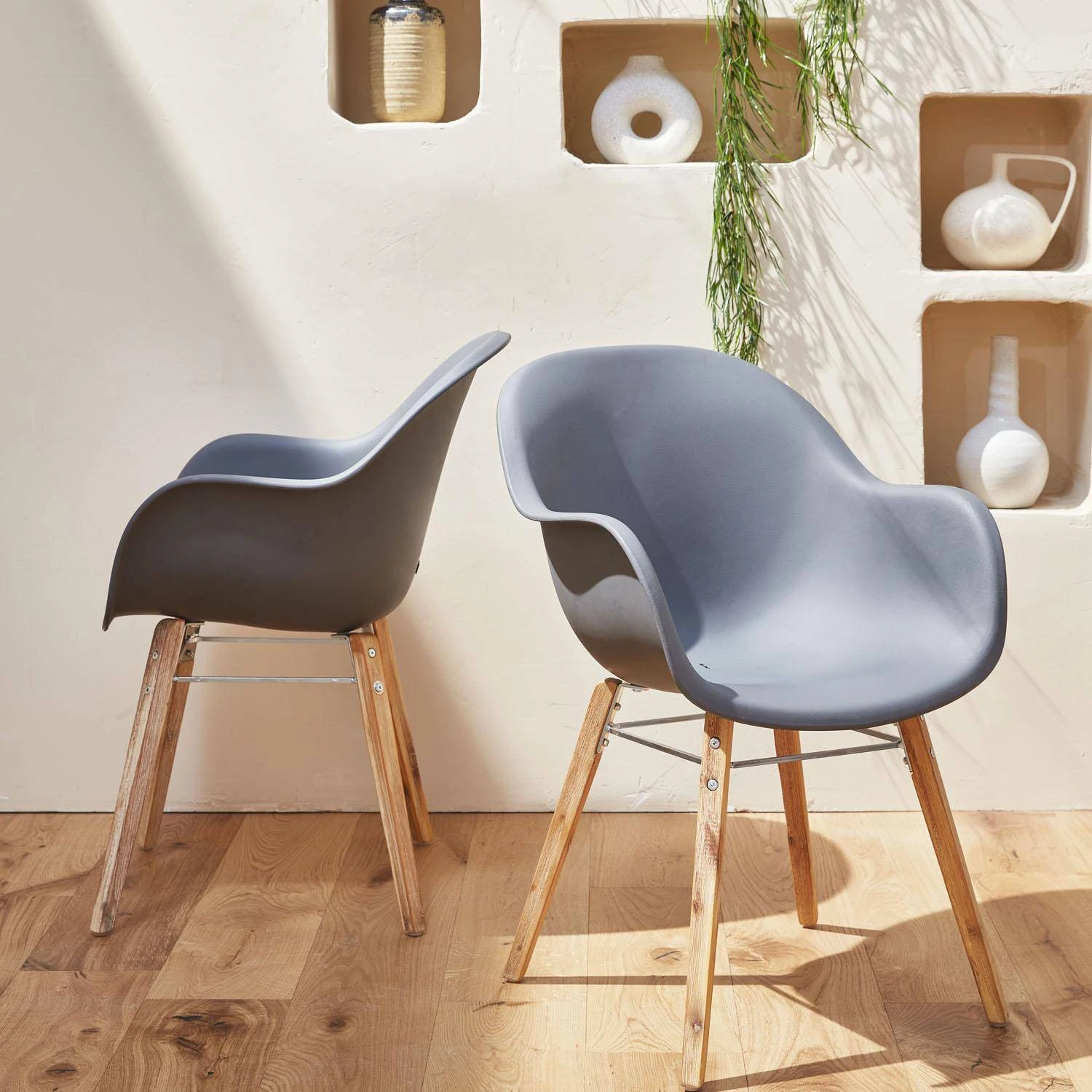 Fauteuil Scandinave Acacia (lot De 2) Couleur : Gris 4 Fauteuil Scandinave Acacia (lot De 2) Couleur : Gris – Image 2