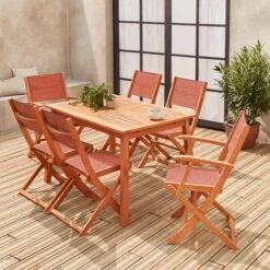 Table De Jardin Extensible Bois , 6 Chaises Couleur : Bois / Terra Cotta -Sweeek ec180r6tc 6d5fc2a6bf217bad0aa8189a8e20d3d3