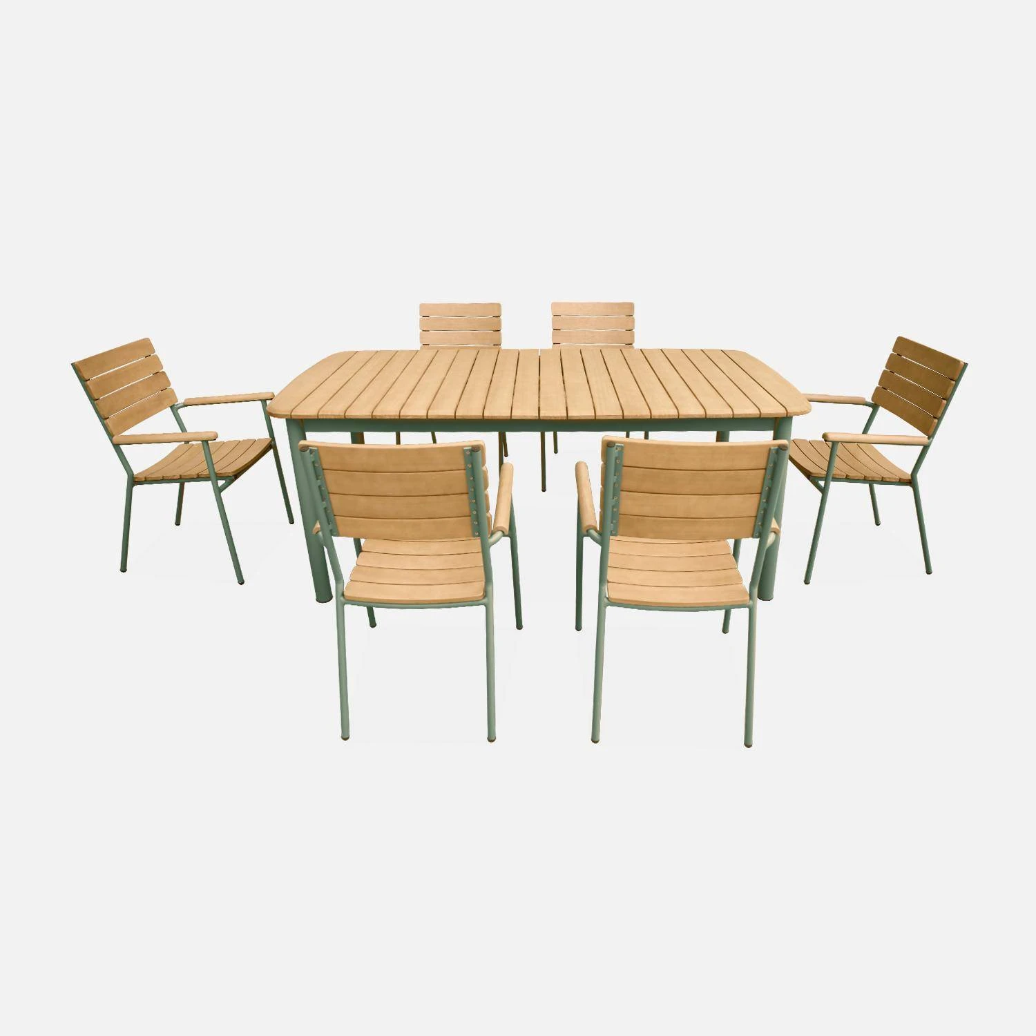 Table De Jardin Bois Et Aluminium 190cm, 6 Chaises Empilables 7 Table De Jardin Bois Et Aluminium 190cm, 6 Chaises Empilables – Image 5