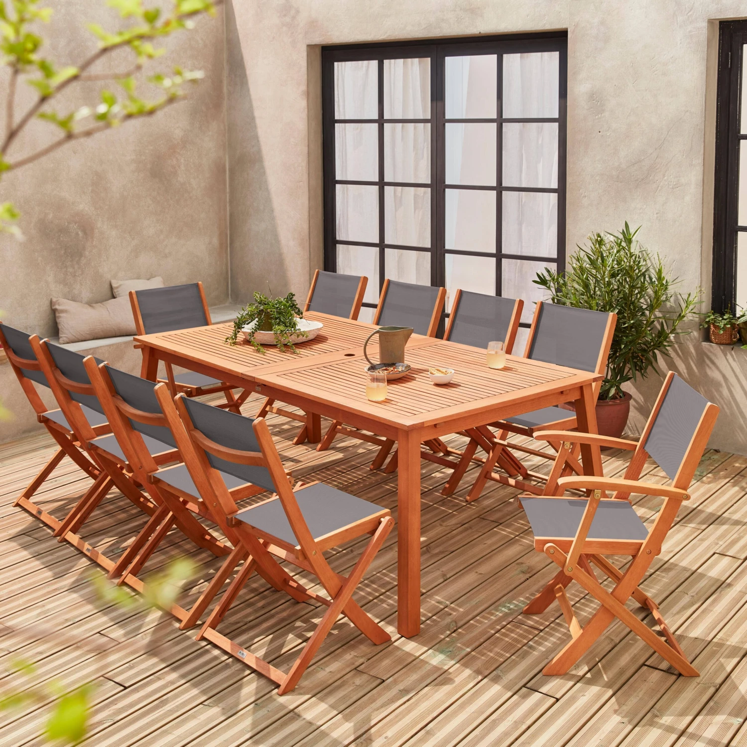 Table De Jardin Extensible Bois, 10 Chaises Couleur : Bois / Anthracite 4 Table De Jardin Extensible Bois, 10 Chaises Couleur : Bois / Anthracite â Image 2