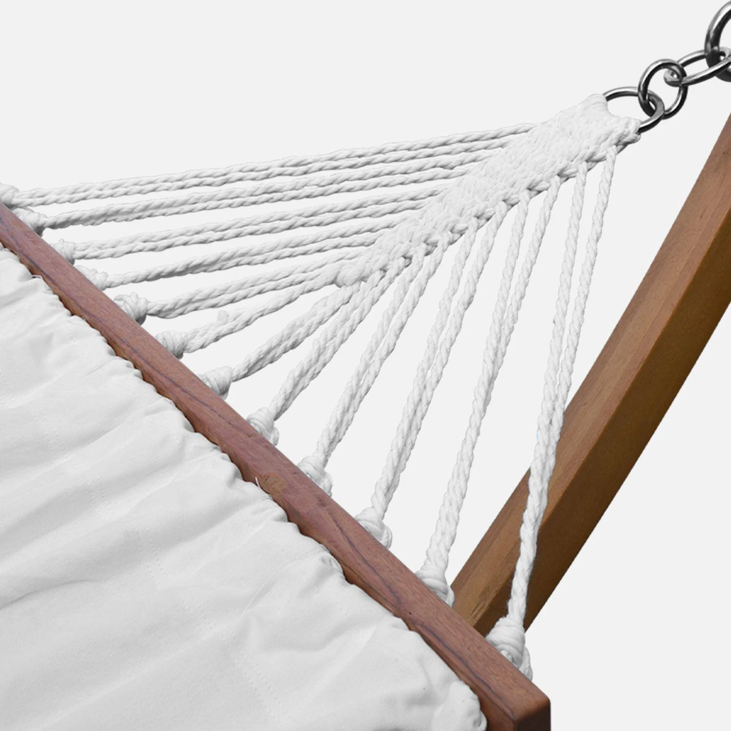 Hamac Sur Pieds En Bois, Toile En Coton Couleur : Blanc 6 Hamac Sur Pieds En Bois, Toile En Coton Couleur : Blanc – Image 4