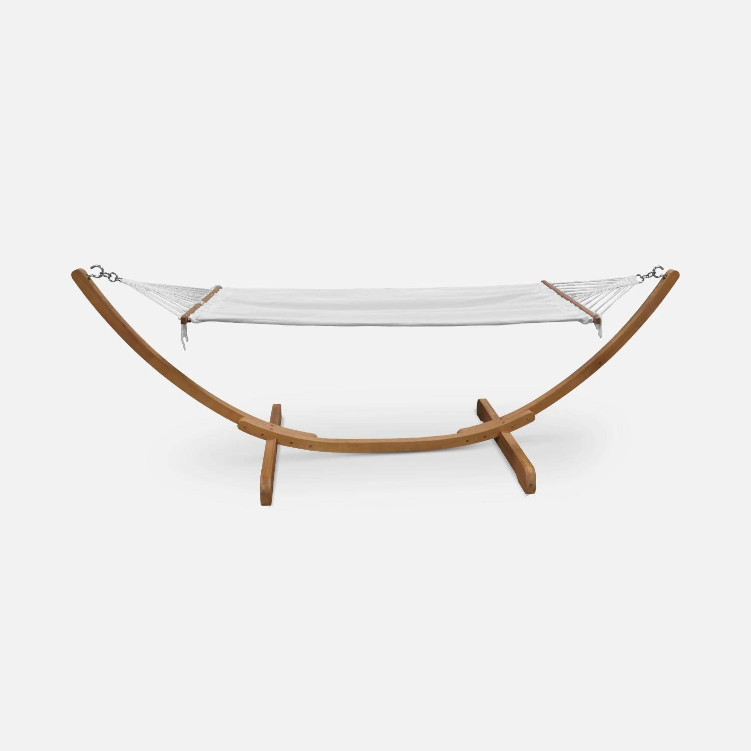 Hamac Sur Pieds En Bois, Toile En Coton Couleur : Blanc 7 Hamac Sur Pieds En Bois, Toile En Coton Couleur : Blanc – Image 5