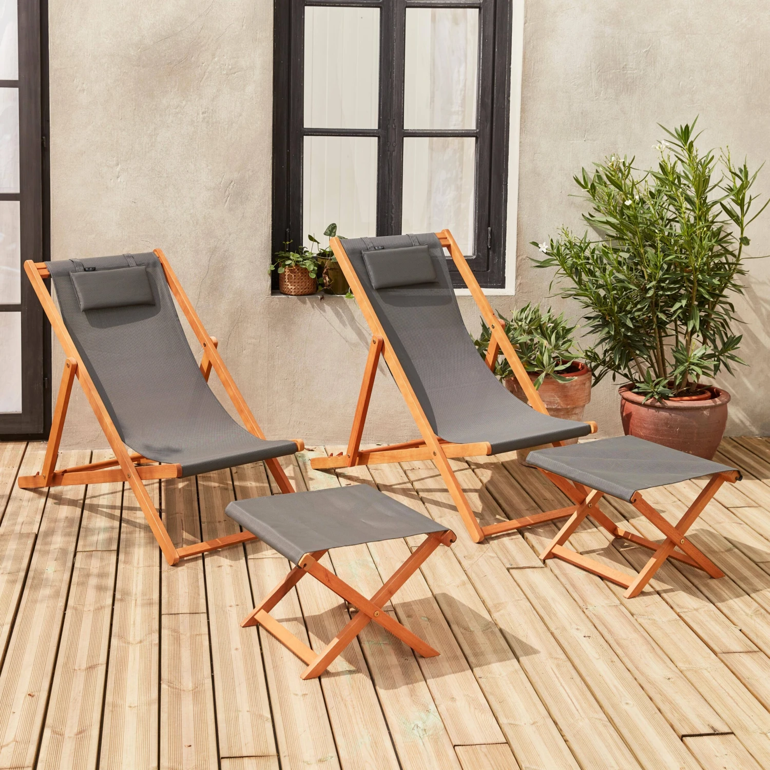 Bain De Soleil Et Repose-pieds Bois Eucalyptus Multi Positions (lot De 2) 3 Bain De Soleil Et Repose-pieds Bois Eucalyptus Multi Positions (lot De 2)